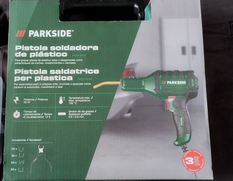Pistola de soldadura de plástico Parkside + caixa 600 grampos
