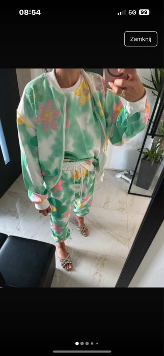 Dres komplet  zielony kwiaty zdobienia uniwersalny s m l cl