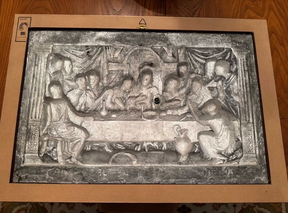 Quadro em relevo Metálico "A última ceia de Jesus" - Arte sacra com moldura