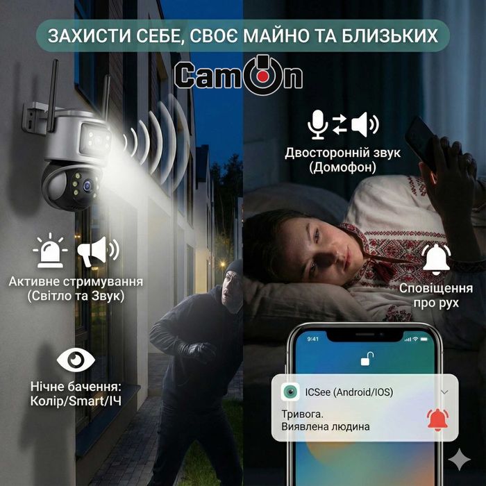 Вулична камера відеоспостереження CamON 8МП WiFi / ICSEE Вайфай