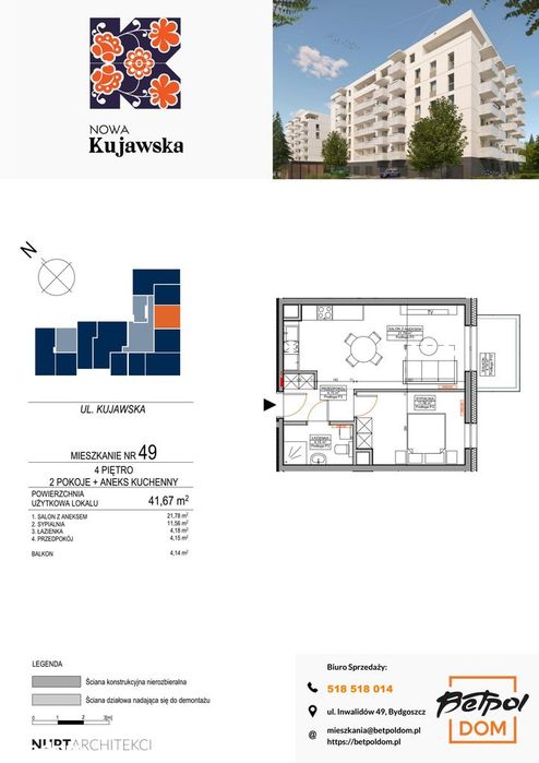 2-pokojowe mieszkanie 41m2 + balkon