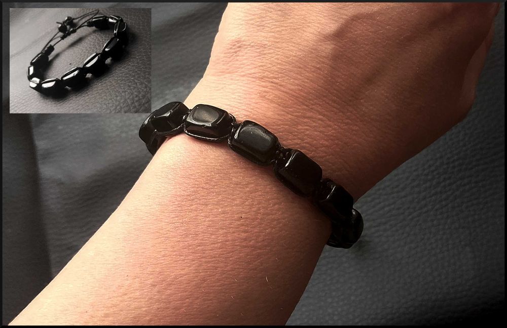 Bransoletka ONYKS 12/8 mm.kamienie naturalne,regulacja UNISEX