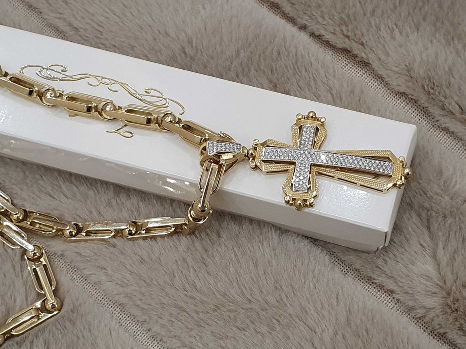 Złoty Łańcuch+Złoty Krżyz+Diamenty 128szt.Najnowsza Kolekcja KC-121gr.