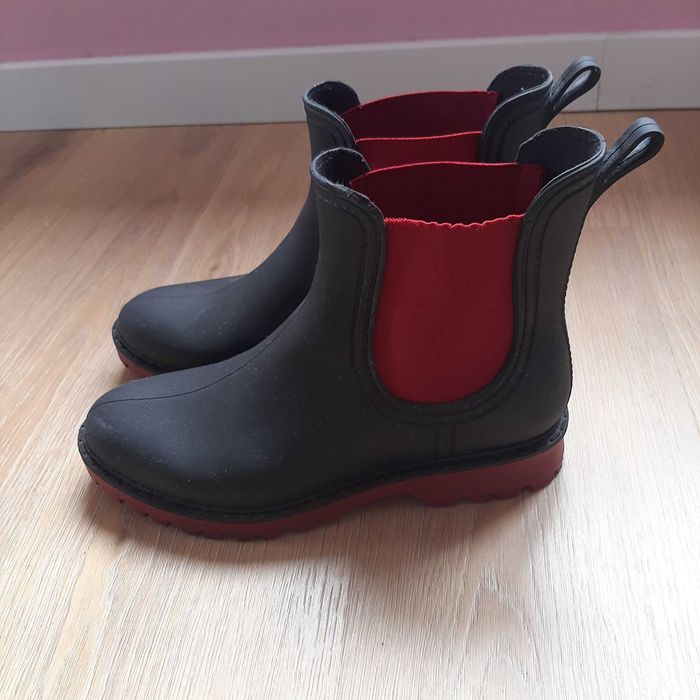 Botins Chuva Senhora Preto e Vermelho T.37