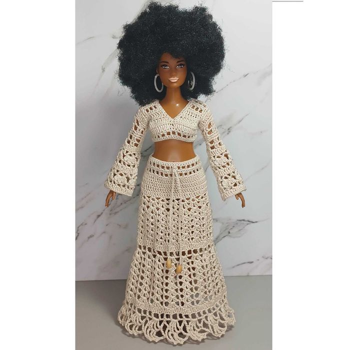 Ubranka dla lalek Barbie Curvy - Crop top i spódnica