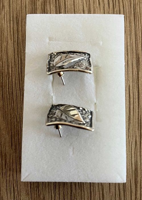 Kolczyki liść liście 3d geometryczne srebro oksydowane pr925