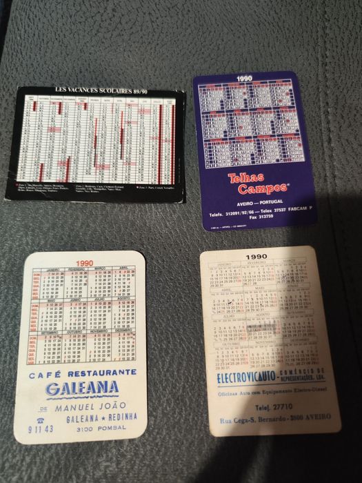 Quatro calendários de bolso de 1990
