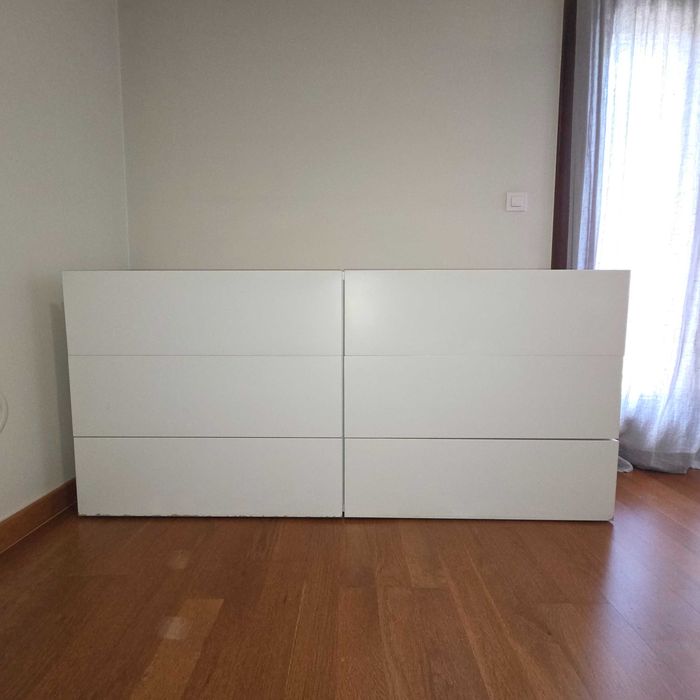 Cómoda Branca, 6 gavetas 180X54X83 + Mesa cabeceira branca 60x44x46