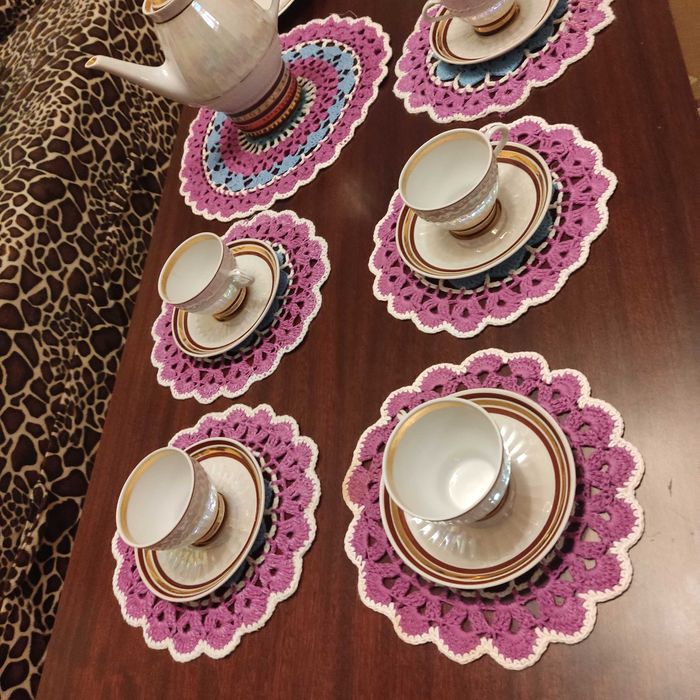 Набор вязанных салфеток крючком для сервировки стола, 6шт, цветные