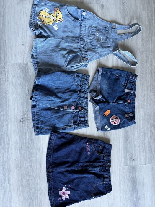Zestaw jeans spodenki spodniczka ogrodniczki 122/128