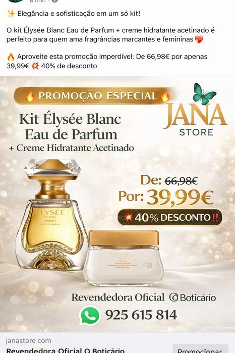 Kit Élysée Blanc Eau de Parfum+ Creme Hidratante acetinado