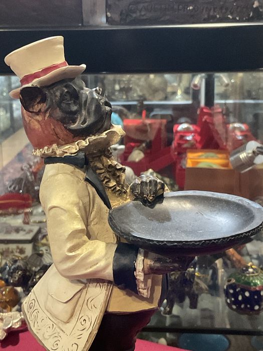 Escultura de buldog Waiter figurine 24 cm