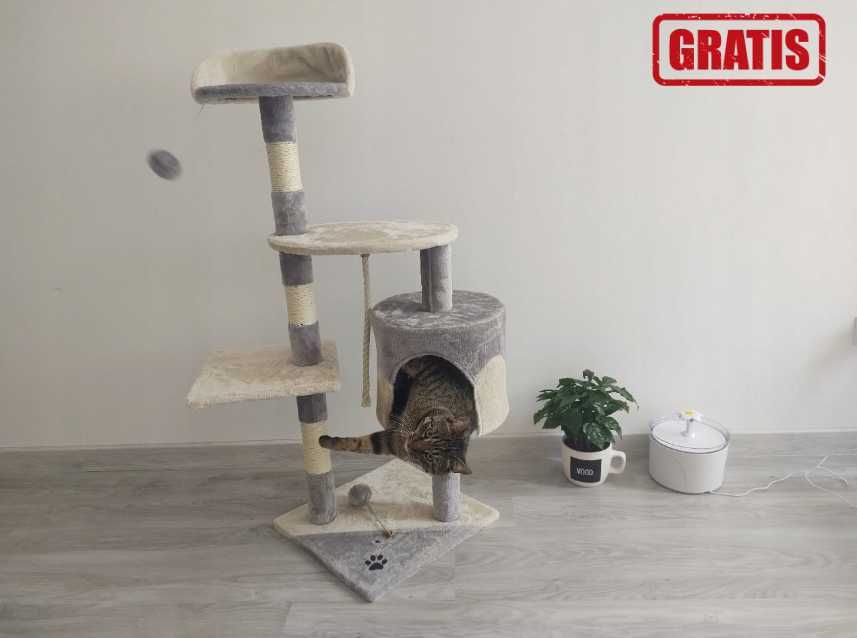 Wieża Drapak dla Kota | 112 cm Domek Budka Legowisko Piłki do Zabawy