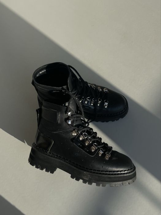 Czarny, skórzany buty glane zimowe