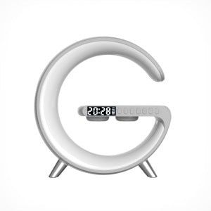 candeeiro LED com carregamento sem fio e relógio/alarme