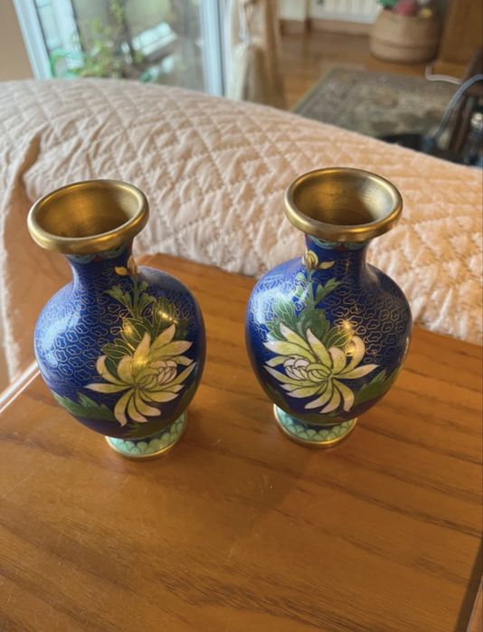 Conjunto 2 Jarras cloisonné azuis com flores