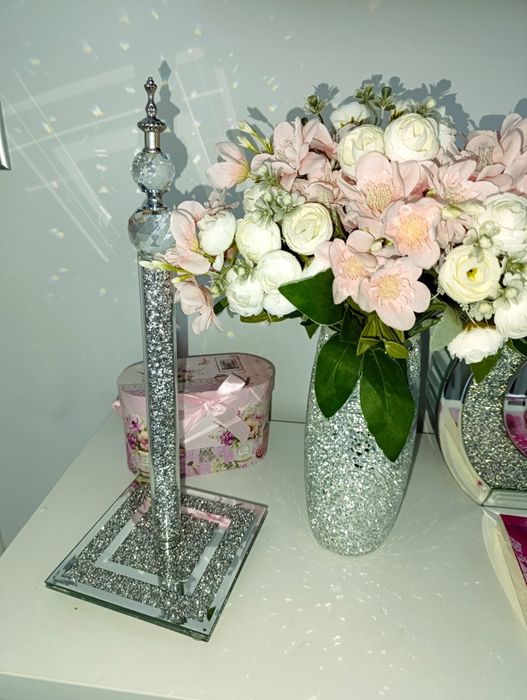 Stojak na papier srebrny lustrzany z kryształkami Glamour błyszczący