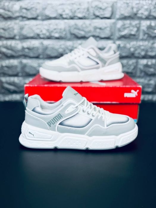 Чоловічі кросівки Puma Сірі літні легкі стильні шкіряні спортивні бігові кроссовки пума Летние спортивные кожаные стильные лёгкие кроссовки пума