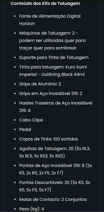 Kit Profissional de Tatuagens II - Intermediário + tintas e peles sintéticas para treino