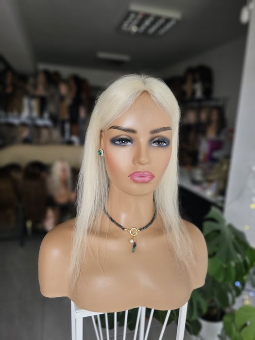 Ultralekki mini tupet topper z włosów naturalnych mleczny blond Ada