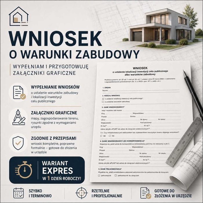 Wniosek o warunki zabudowy. Expres - 1 dzień roboczy. Cała Polska.