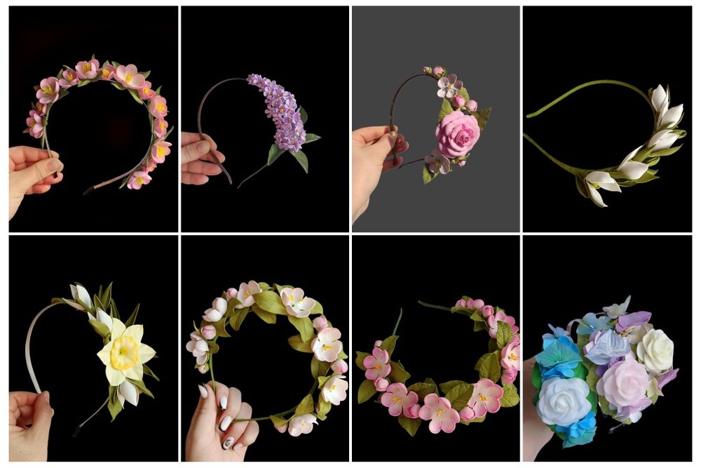 Обруч з квітами на свято весни.Підсніжник,бузок,яблуневий цвіт...