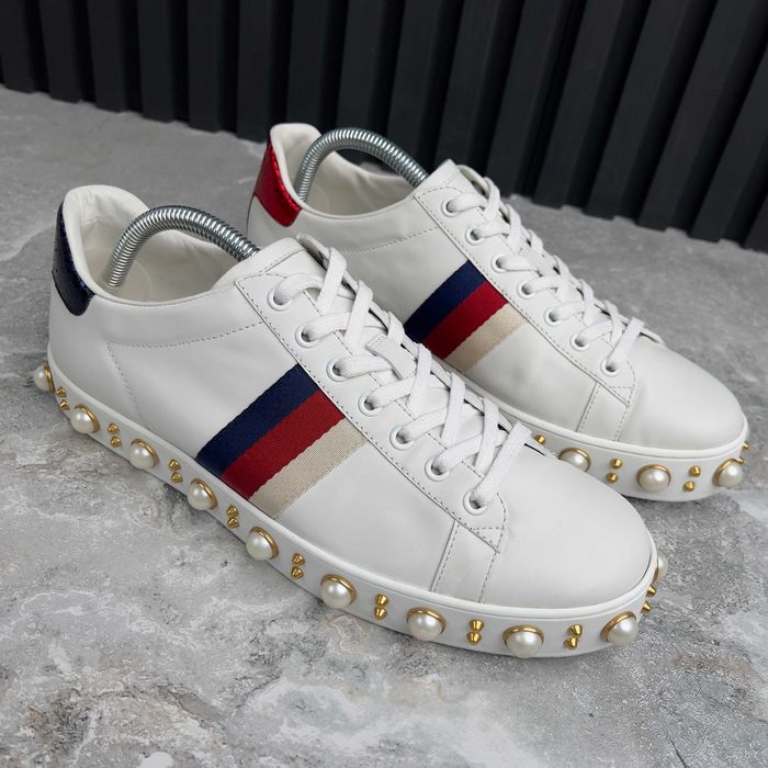 Gucci Ace Web Studded Pearls Жіночі кросівки кеди шкіра оригінал 40.5