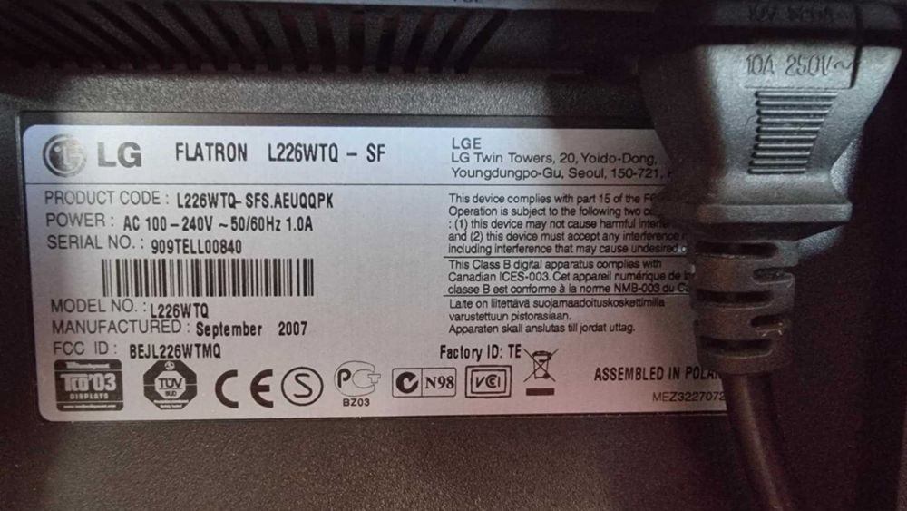 Monitor LG Flatron 22" L226WTQ-SF