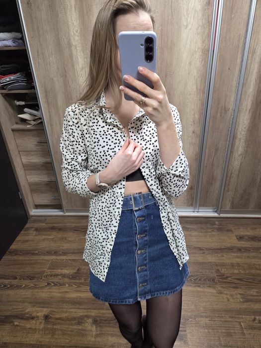 Denim co 34 spodnica jeansowa guziki z paskiem