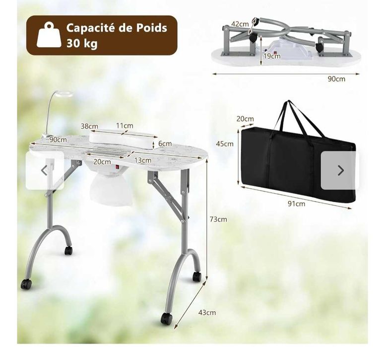 Mesa portatil de manicure com aspirador