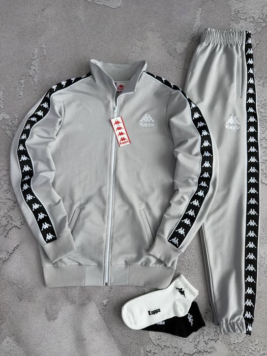 Чоловічий спортивний костюм каппа сірий/чорний Kappa [S,M,L,XL,XXL] + шкарпетки в подарунок!