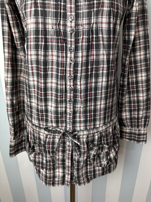 Elegancka tunika koszula z długim rękawem na guziki w kratkę 38 M