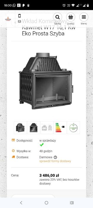 Wkład Kominkowy Kawmet W17 16,1 Kw Eko Prosta Szyba