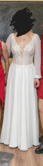 Suknia ślubna, rozmiar 38, koronkowo-muślinowa