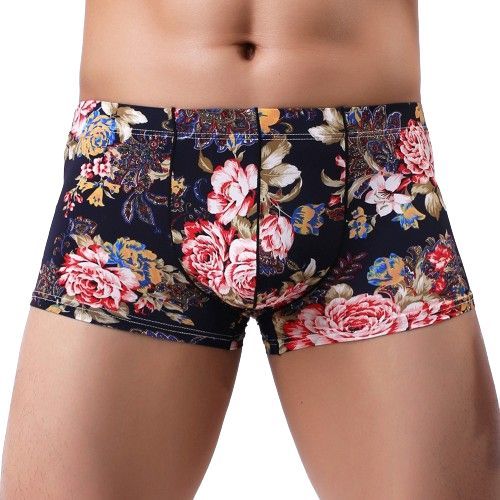 Kolorowe Męskie Bokserki Motyw Kwiatów - M