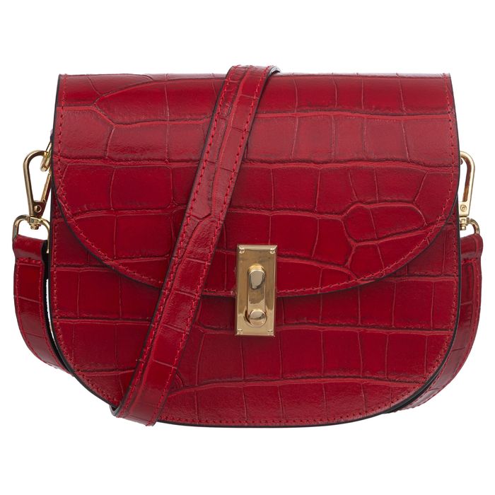 VERA PELLE torebka skórzana listonoszka kroko z paskiem V722 bordowa