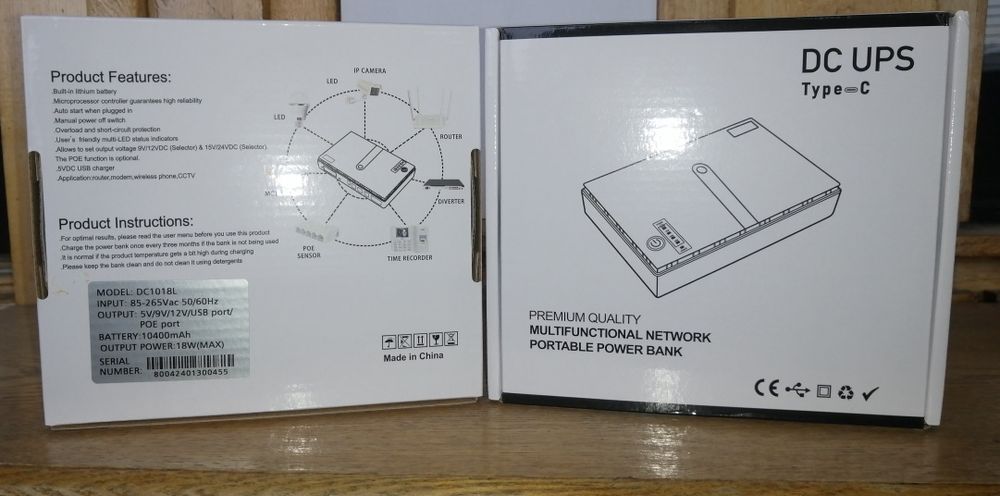 Міні-ДБЖ UPS DC1018P 18W для роутера та ONU, 10400/16000 мАг, Type-C