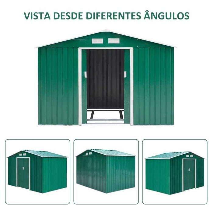 Abrigo de Jardim em Aço 277x195x192 cm – Porta Dupla e 4 Ventilações