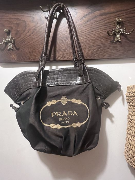 Prada torebka shopper duza materialowa wloska skora krokodyl