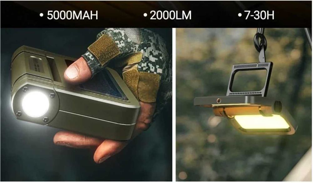 Lanterna dobrável, com bateria recarregável e painel solar incluído