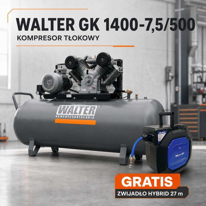 Kompresor Tłokowy Sprężarka Tłokowa WALTER GK 1400-7,5/500 GRATIS