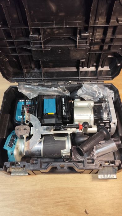 Frezarka Makita bezszczotkowa, komplet, ładowarka,bateria + dodatki