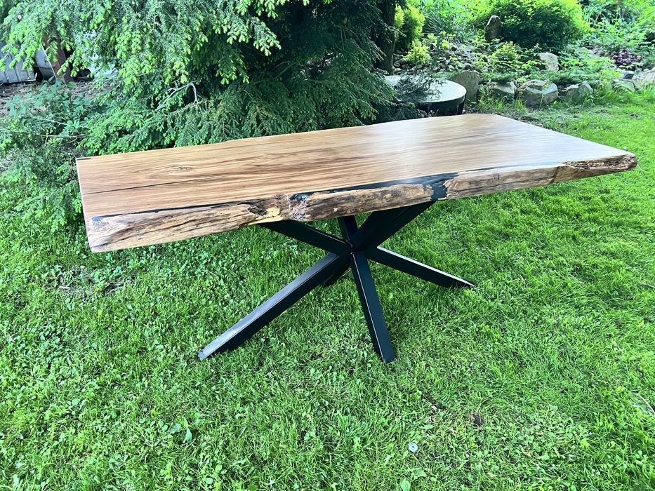 Stół LOFT jednolity blat DĘBOWY grubość 6 cm 180x80-90cm