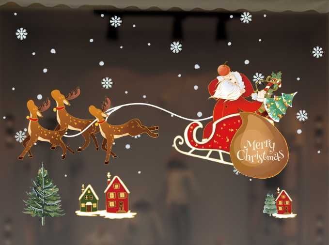 Naklejki świąteczne na okno bez klejowe SANIE - 2 arkusze