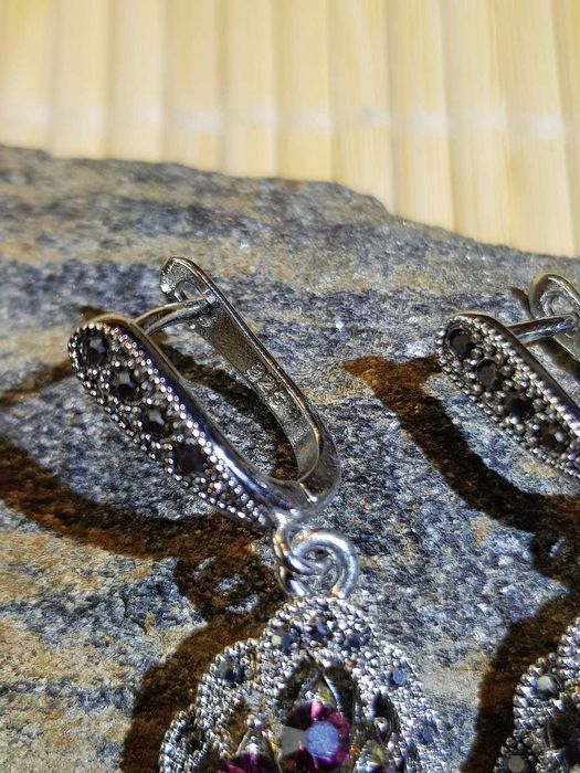 Srebrny Komplet biżuterii z granatami - 4 ro cz.+ Bransoletka - Pr 925