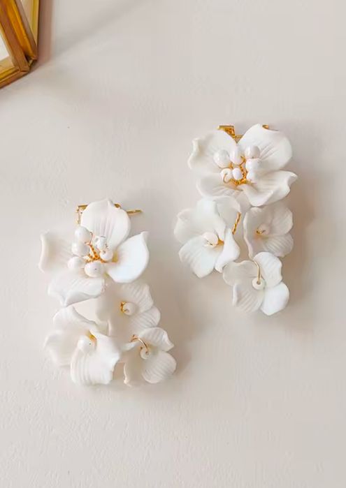 NOWE ceramiczne kolczyki ślubne kwiatuszki / biżuteria ślubna