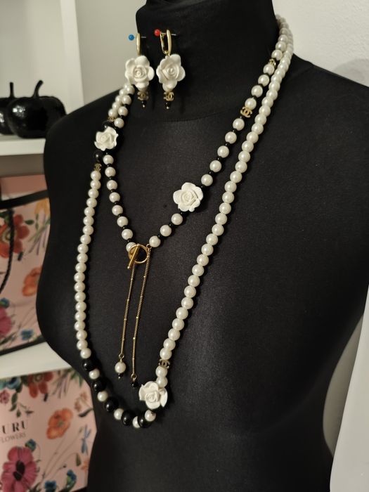 Кольє буси та сережки " в стилі Шанель" класичний стиль білес золотом