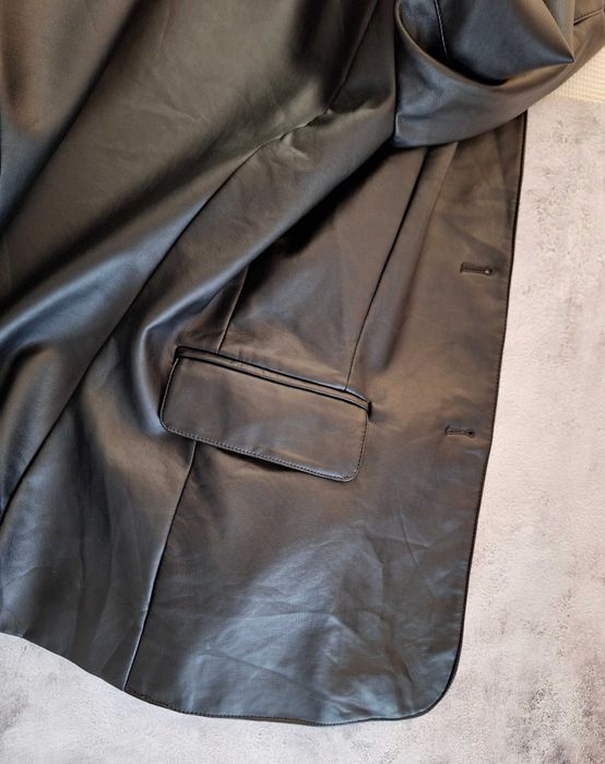 Czarna Marynarka Żakiet Blejzer Imitacja Skóry Eko Skóra Stradivarius