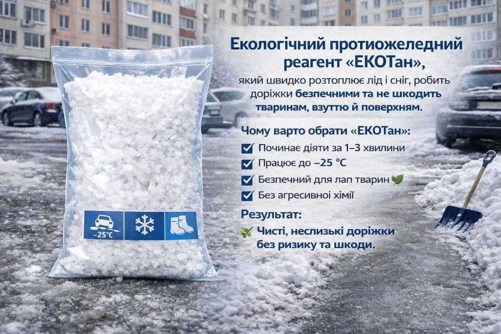 Еко-реагент проти льоду та снігу "ЕКОТан" | Топить сніг за 30 хв