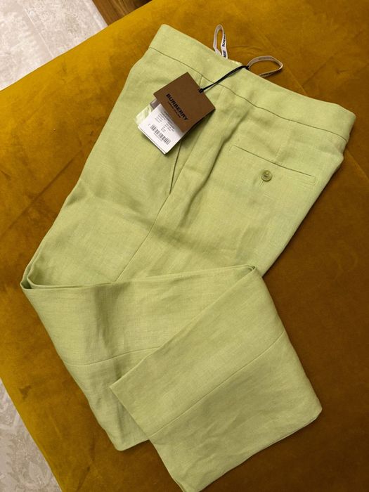 Burberry — жіночі лляні штани, світло-м’ятний колір, розмір S